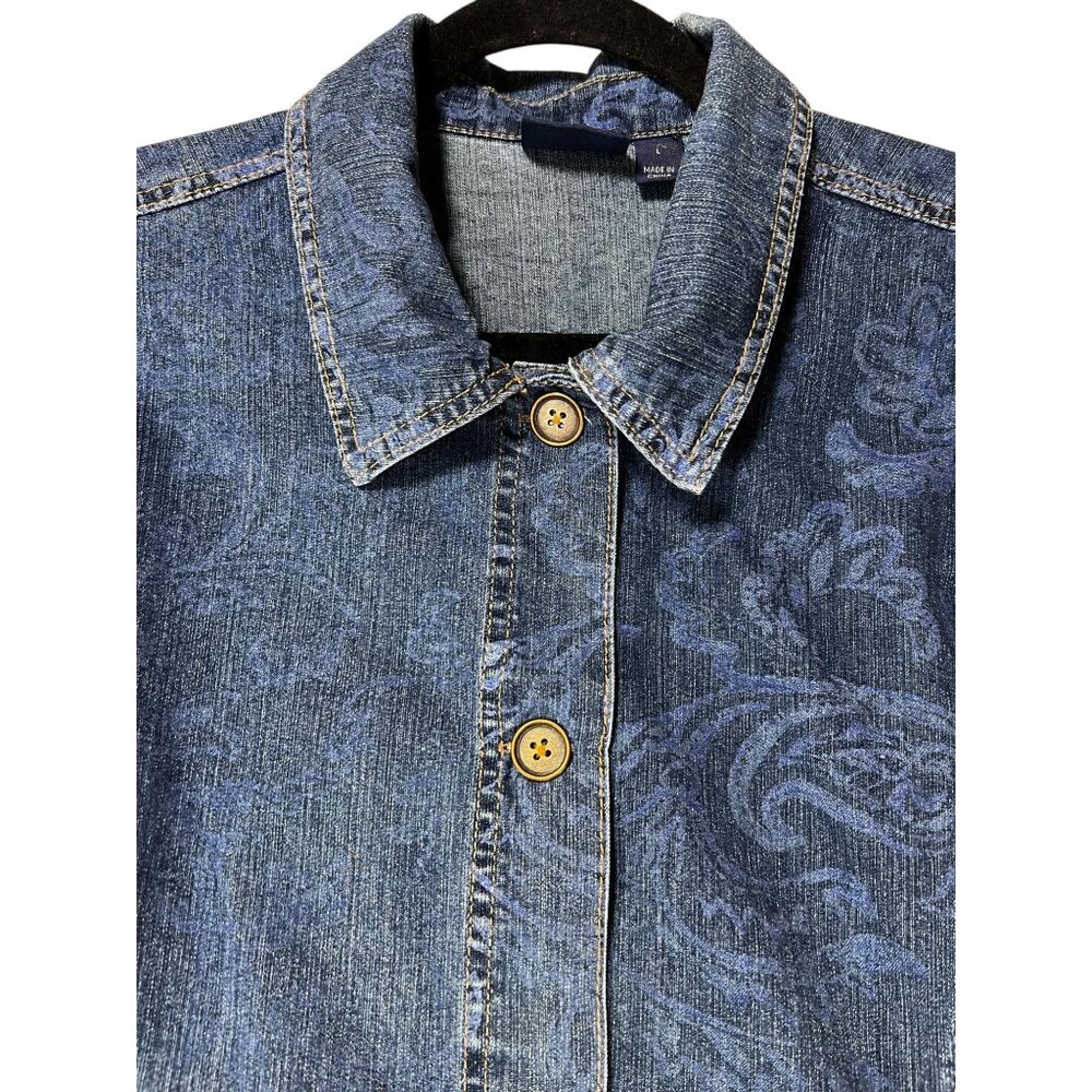 Gloria Vanderbilt Denim Blue Jeans Jacket Paisley Design L Sara Button Close - Picture 4 of 12